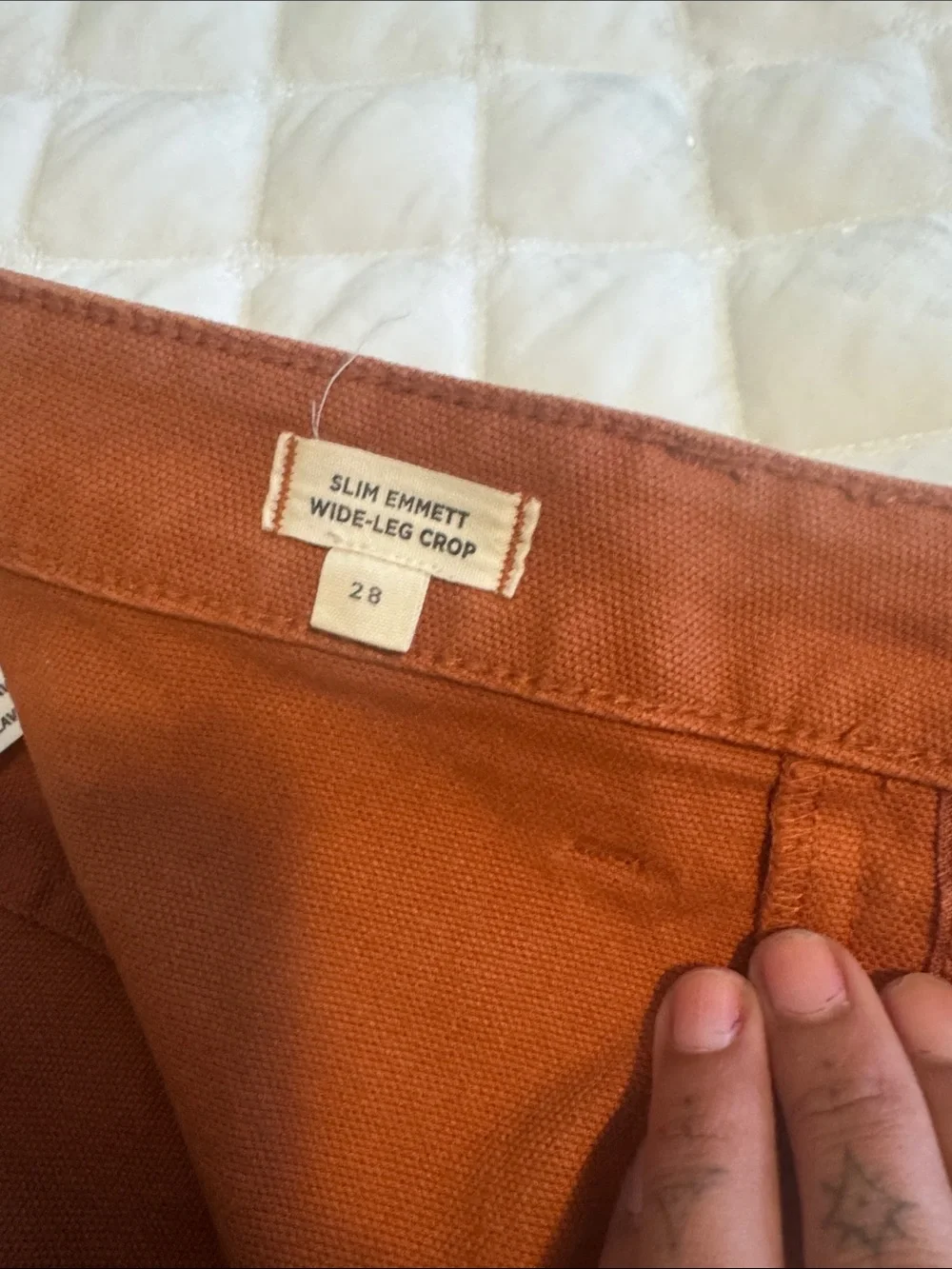 Madewell Slim Emmett  Wide Leg Crop Cotton Pants - Rust Orange
